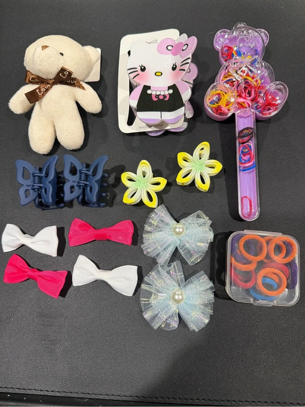 Kids Hair Accessory Set - Multicolor Bows, Clips & Elastics